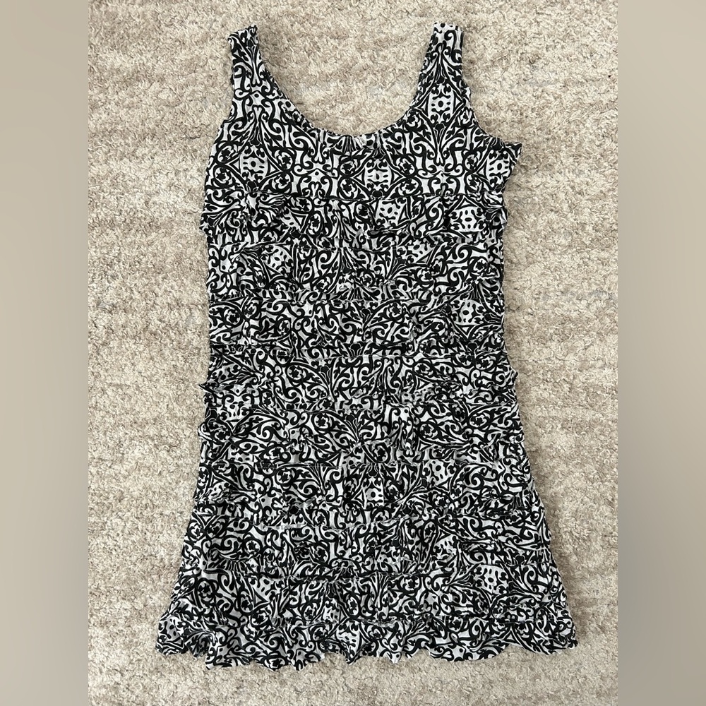 Lulu-B Black and White Patterned Beach Ruffle Casual Dress women’s size small